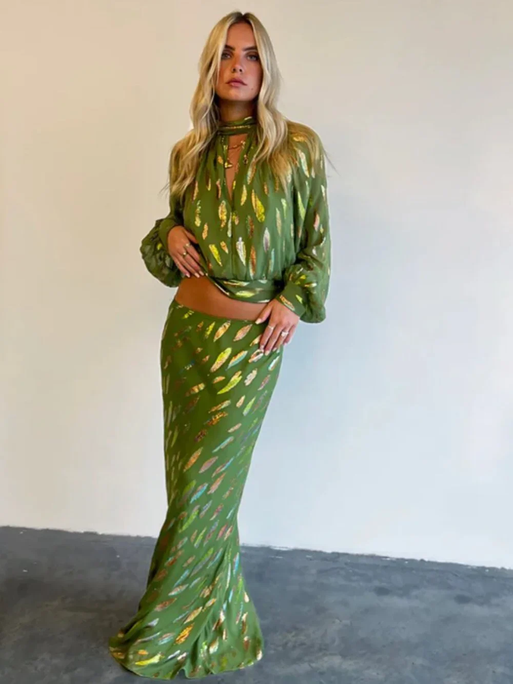 Never Fully Dressed Khaki Jacquard Skirt and Top Set (Green/Gold, US 20, NWT) - Picture 1 of 5